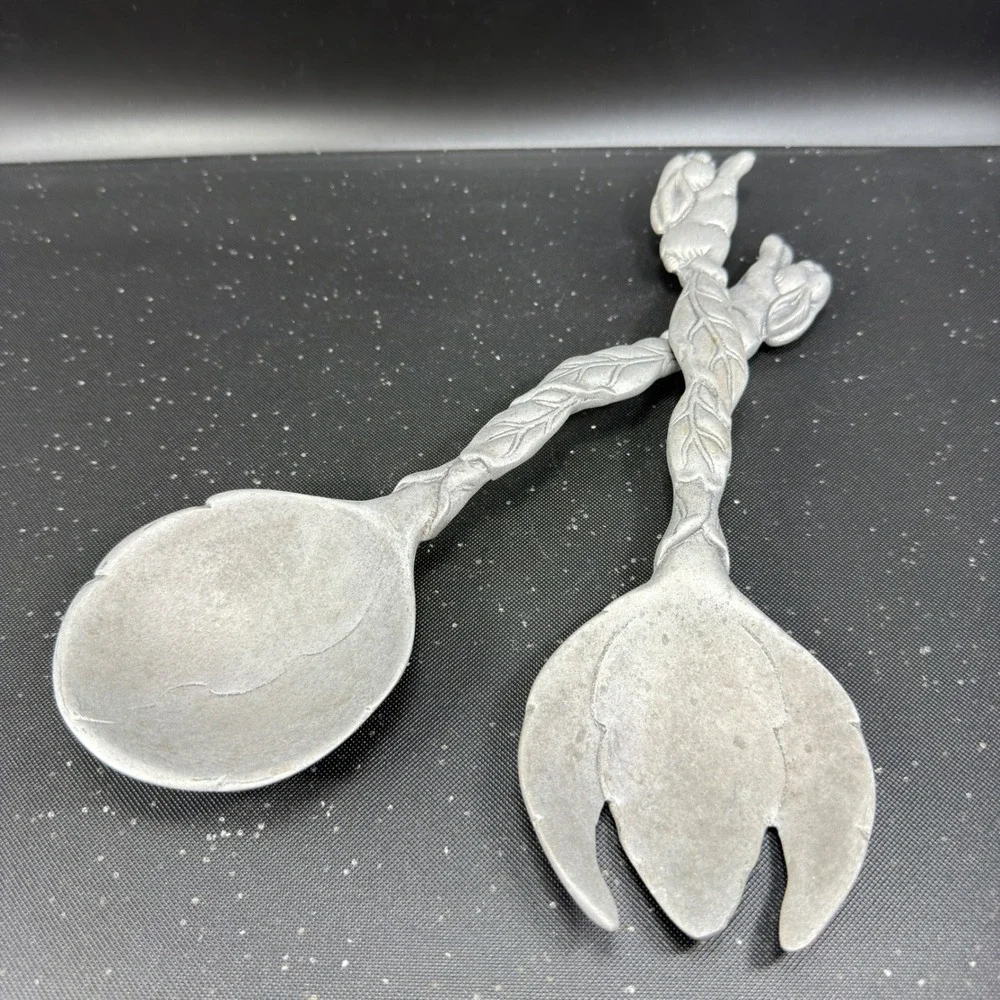 Arthur Court 2004 Bunny Rabbit Salad‎ Server Set Aluminum 11 Inch 2 Piece Silver